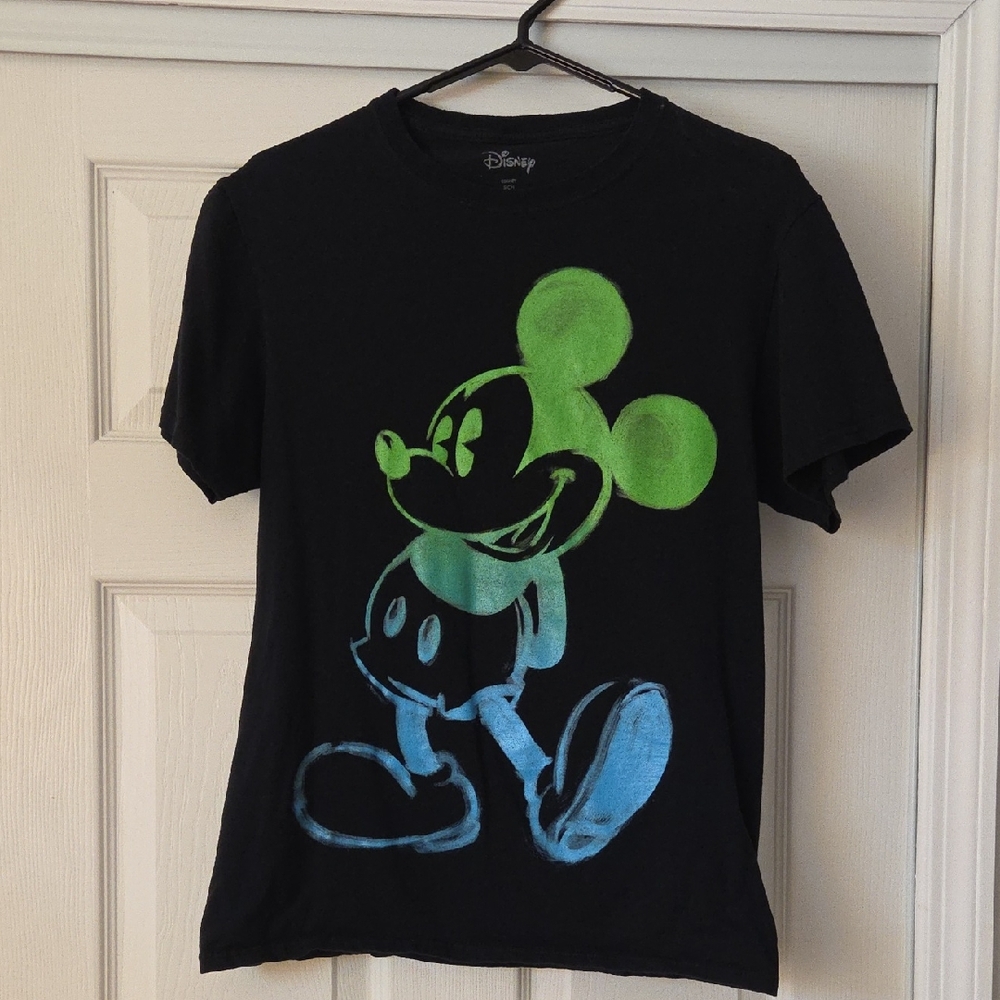Disney Kids Black Tee with Green and Blue Mickey Mouse